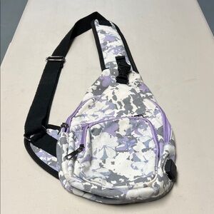 Boutique Purple/White Floral Sling Bag with Black Strap